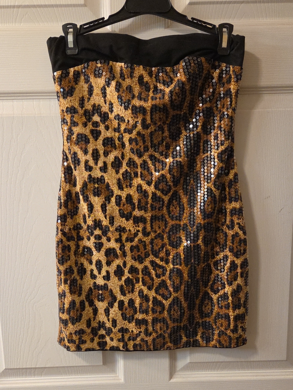 SHEIN Leopard Sequin Strapless Mini Skirt - Black & Gold